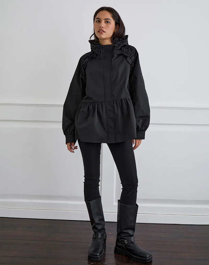 Malcari Peplum Nylon Jacket in Black - Image 3