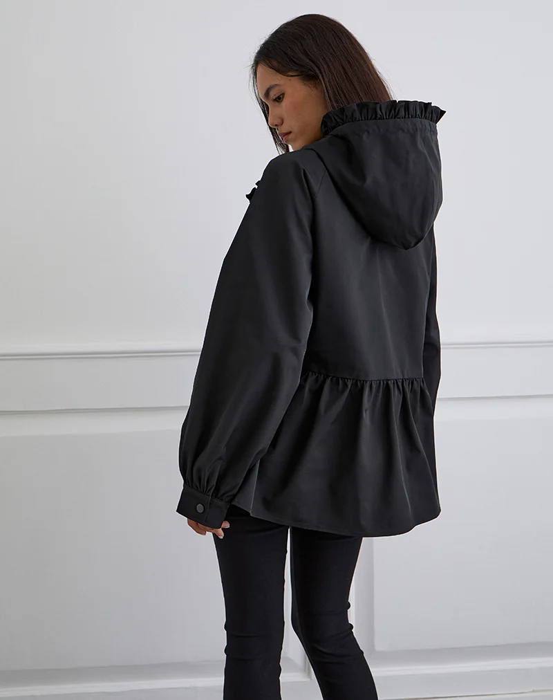 Malcari Peplum Nylon Jacket in Black - Image 4