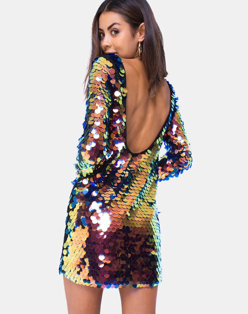 Malia Mini Dress in Dragon Fruit Sequin - Image 2