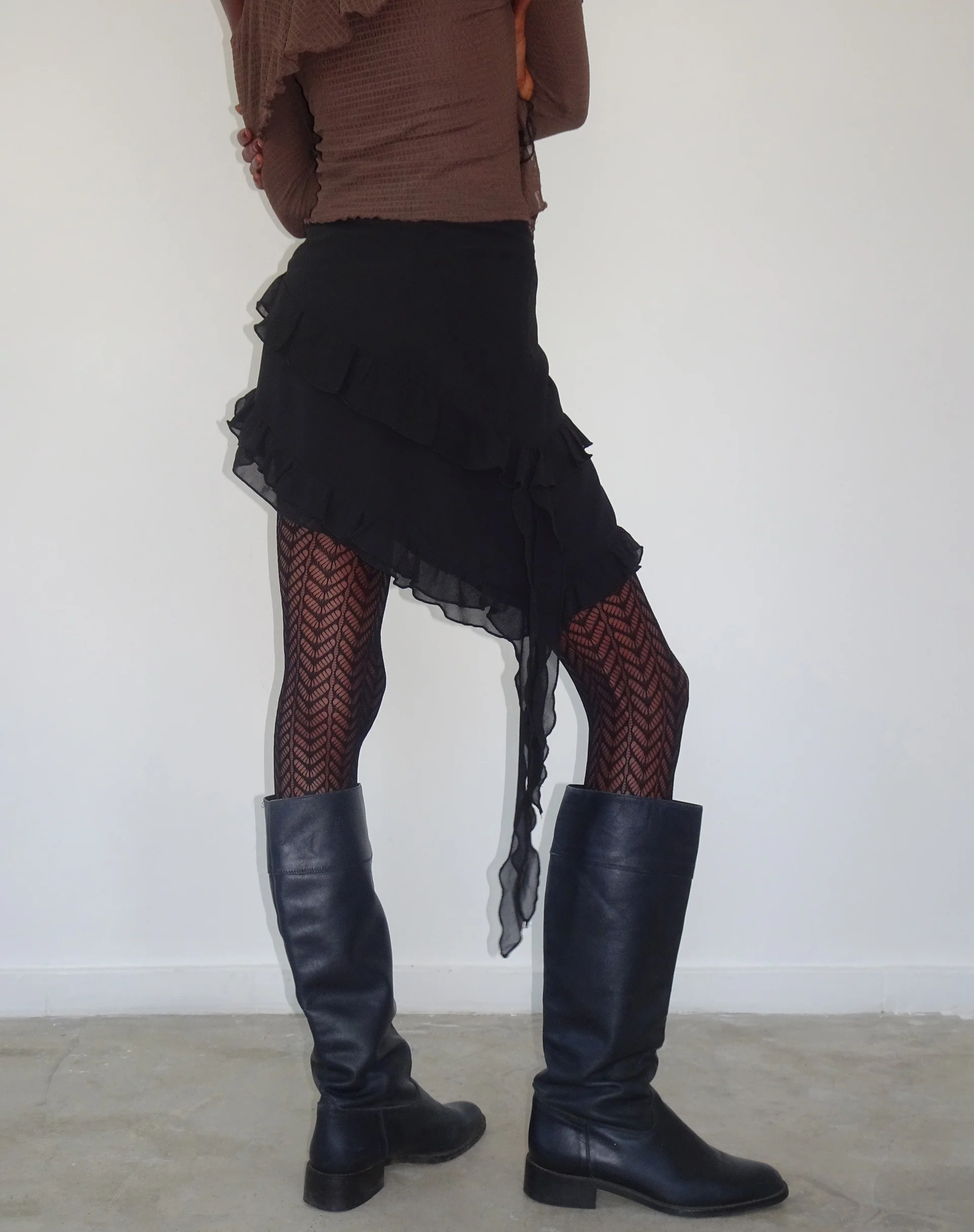 Malinna Ruffle Mini Skirt in Black Chiffon - Image 2