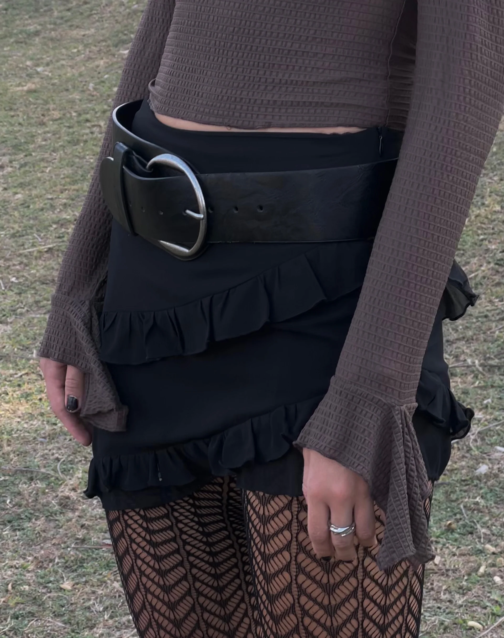 Malinna Ruffle Mini Skirt in Black Chiffon - Image 3