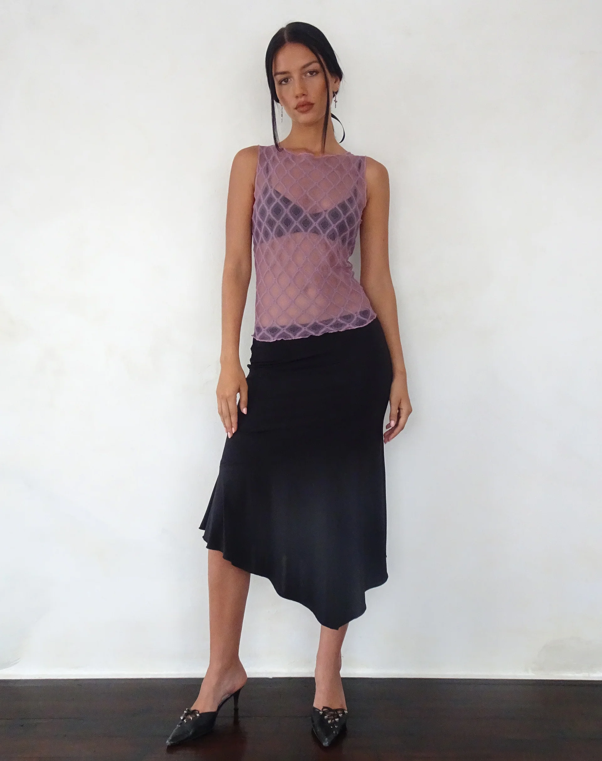 Maloe Lace Patterned Tank Top in Mauve - Image 2