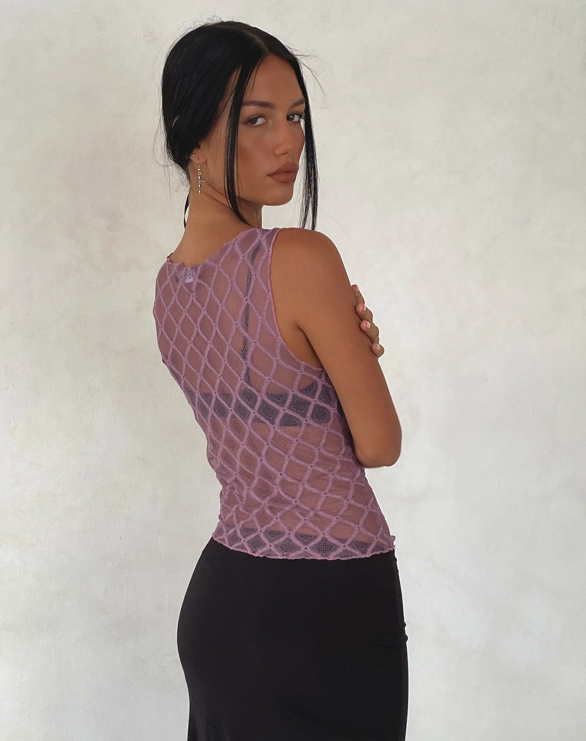 Maloe Lace Patterned Tank Top in Mauve - Image 4