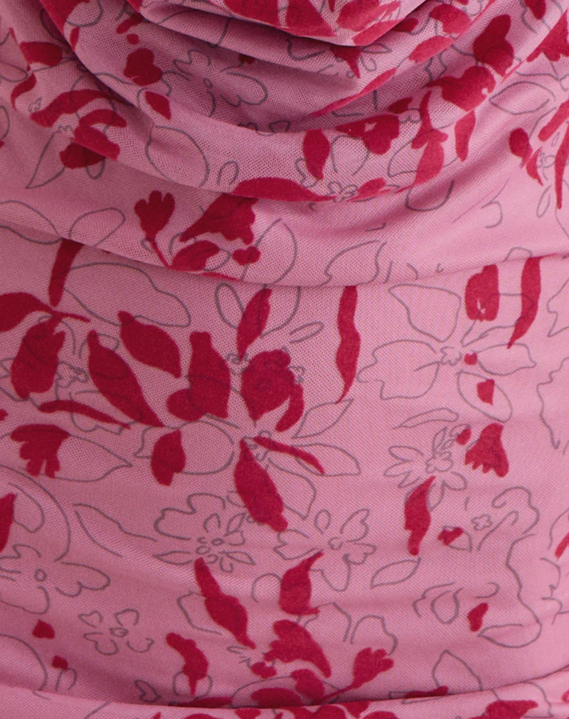Malora Cowl Mini Dress in Stencil Flower Pink - Image 5