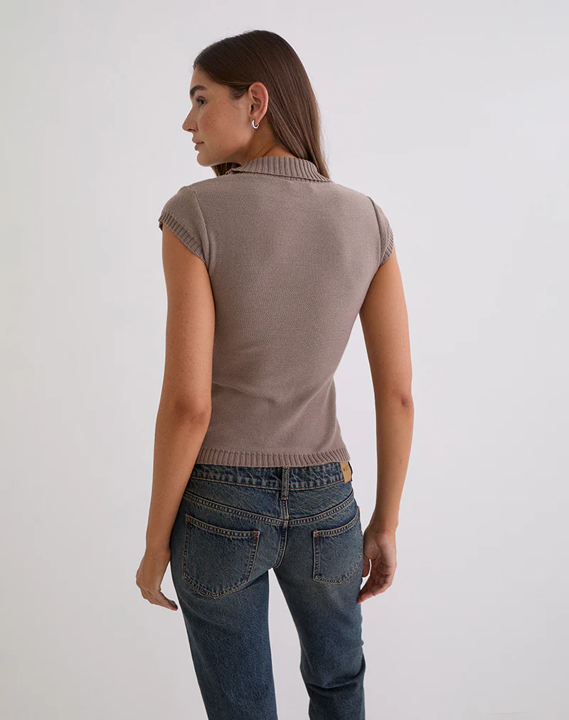 Malya Top with Buckle in Knit Taupe - Image 7