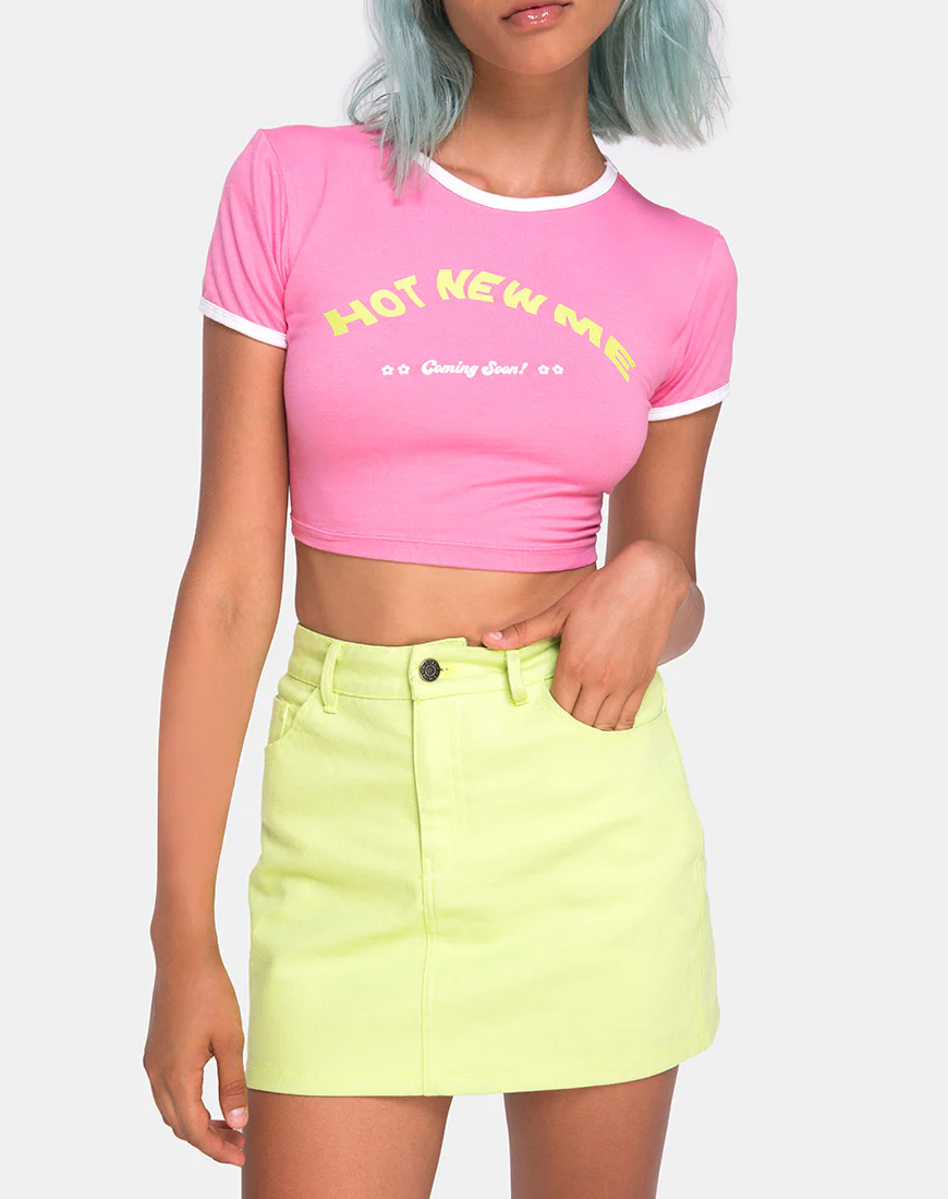 Mandita Crop Top in Bright Pink with Hot New Me Text  X Top Girl - Image 7