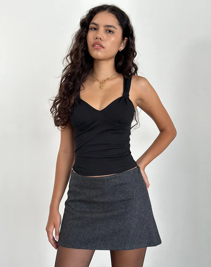 Mantha Knot Shoulder Top in Black - Image 2