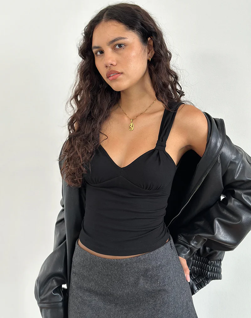 Mantha Knot Shoulder Top in Black - Image 5