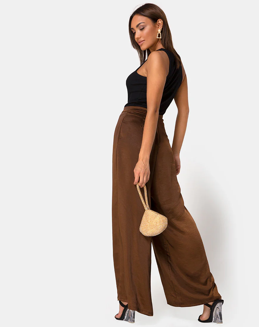 Mara Trouser in Satin Brown - Image 2