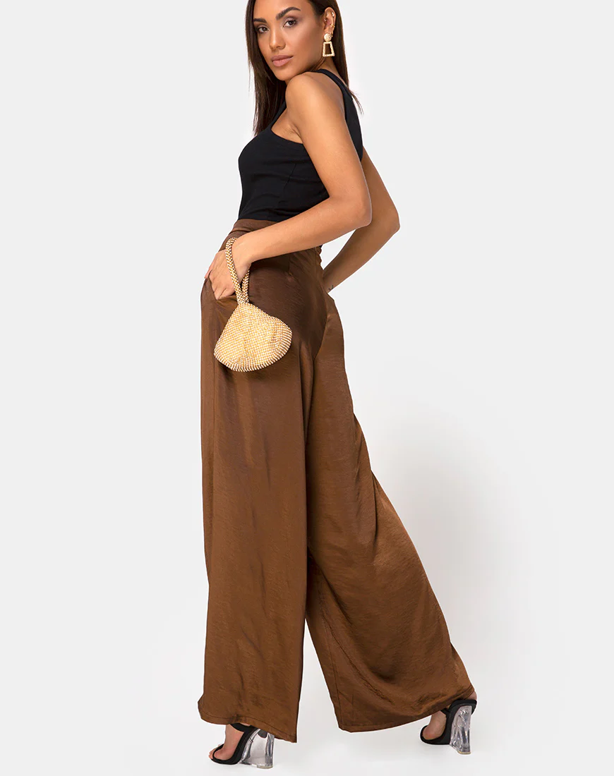 Mara Trouser in Satin Brown - Image 4