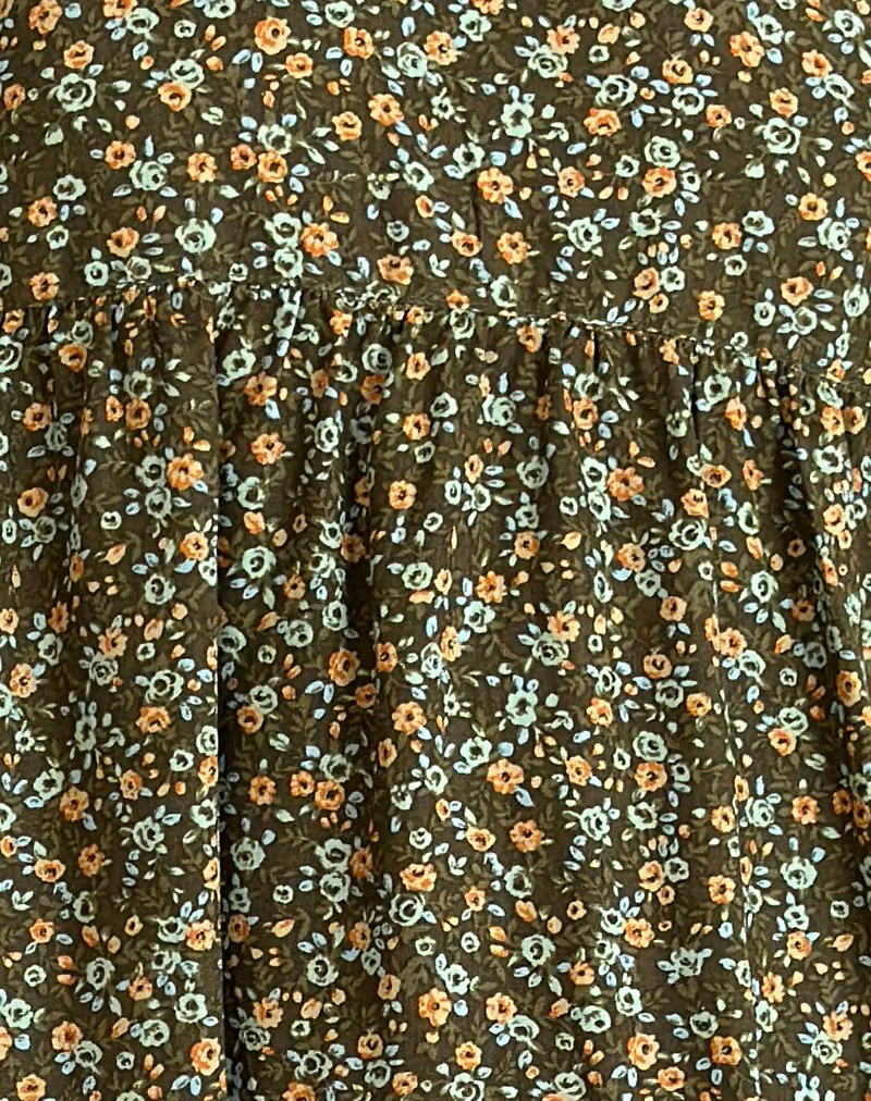 Marate Puff Sleeve Mini Dress in Grunge Floral Khaki - Image 6