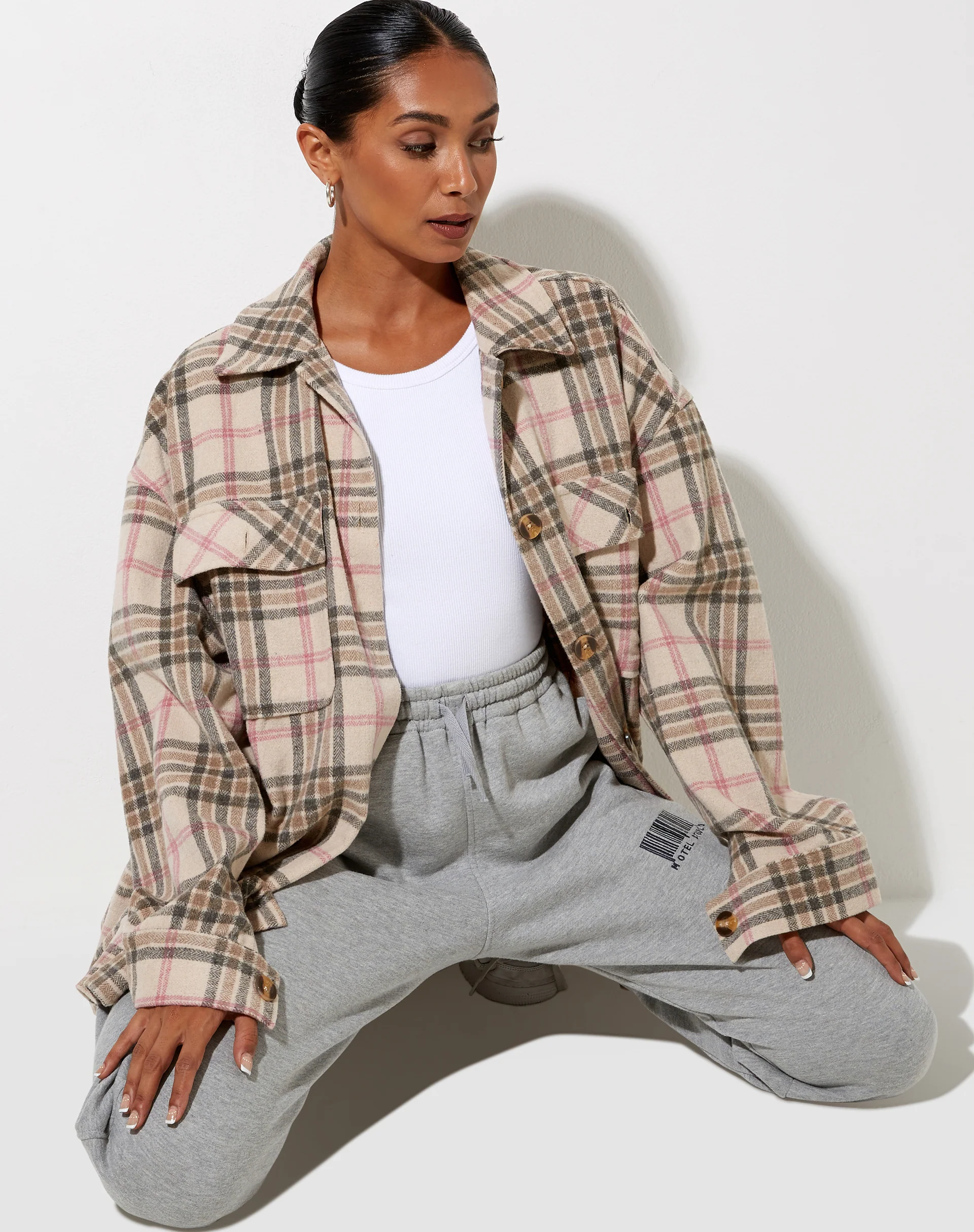 Marcel Shirt in Big Check Pink White Tan - Image 4