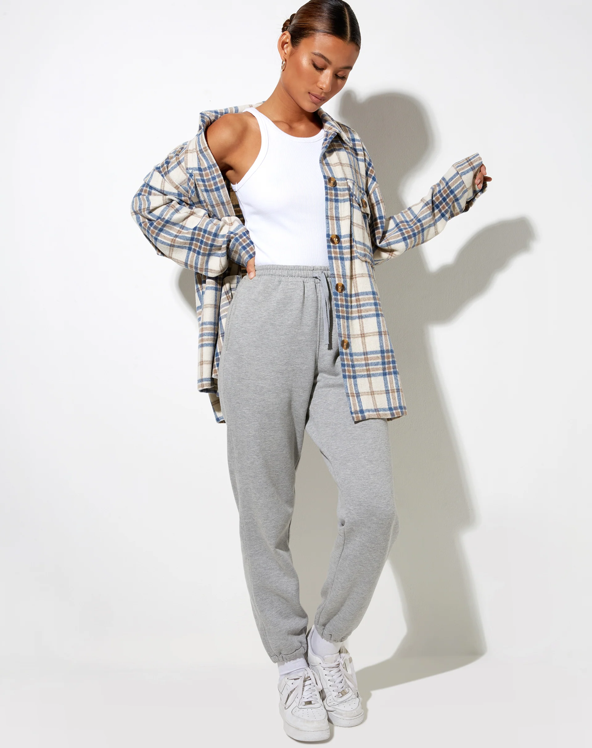 Marcel Shirt in Big Check White Blue Tan - Image 4