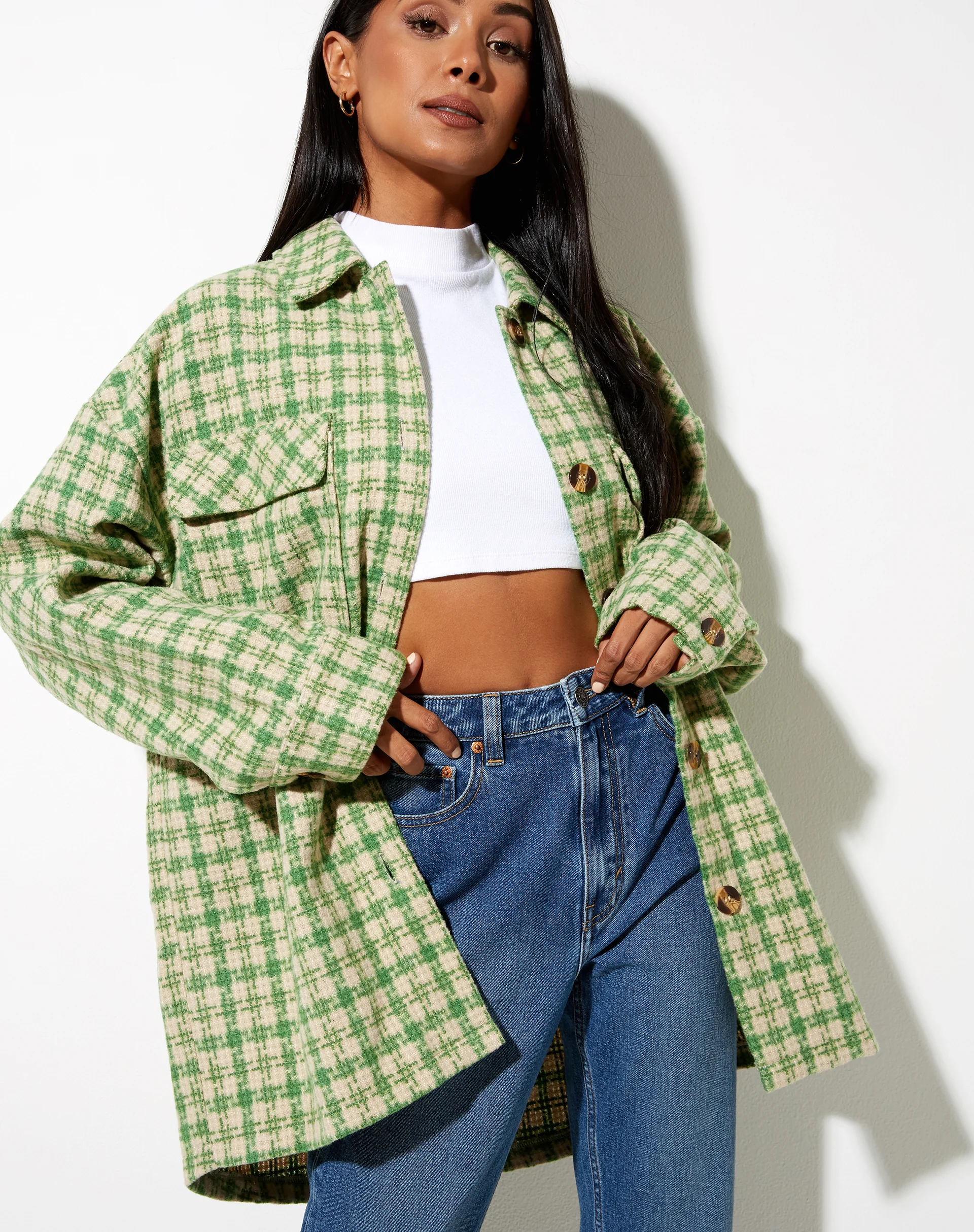 Marcella Shirt in Green and Cream Check - Image 4