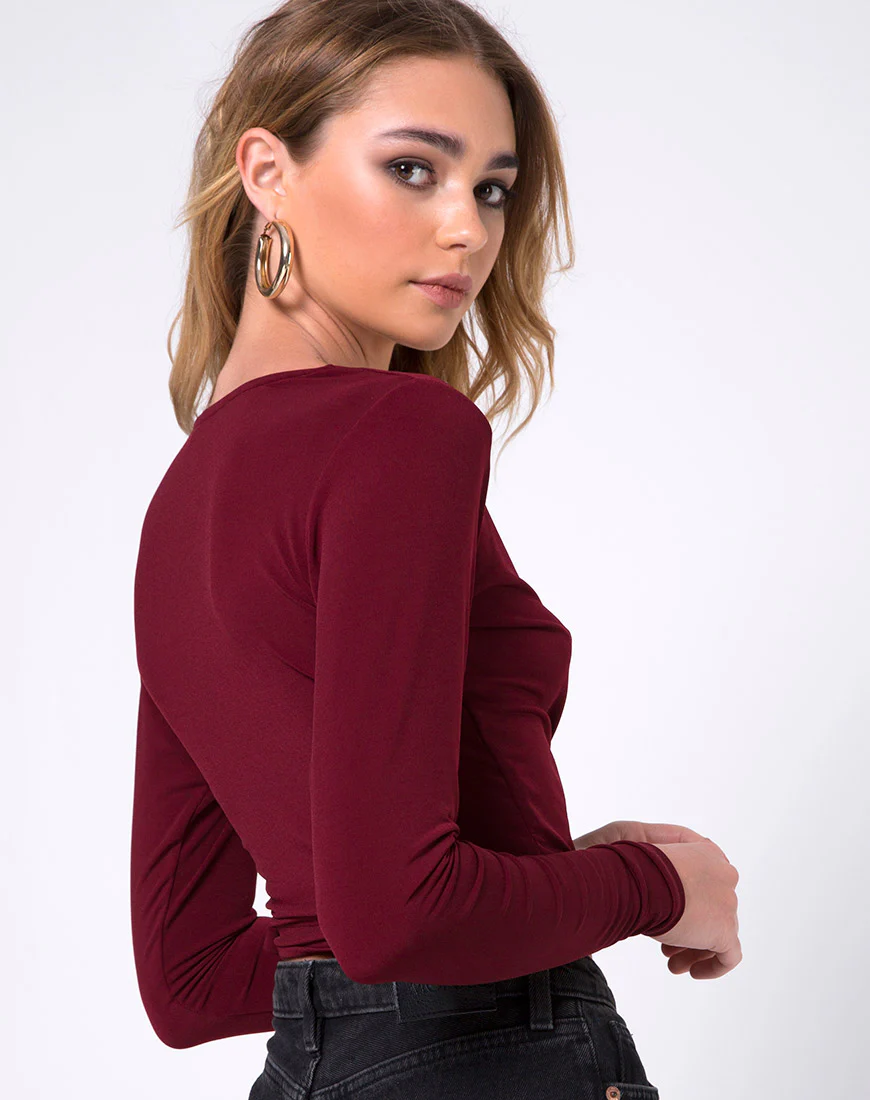 Marche Wrap Top in Burgundy - Image 2