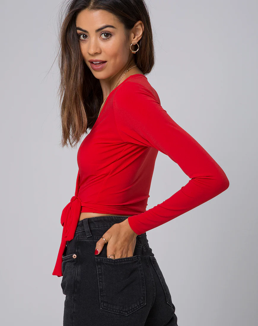 Marche Wrap Top in Red - Image 2