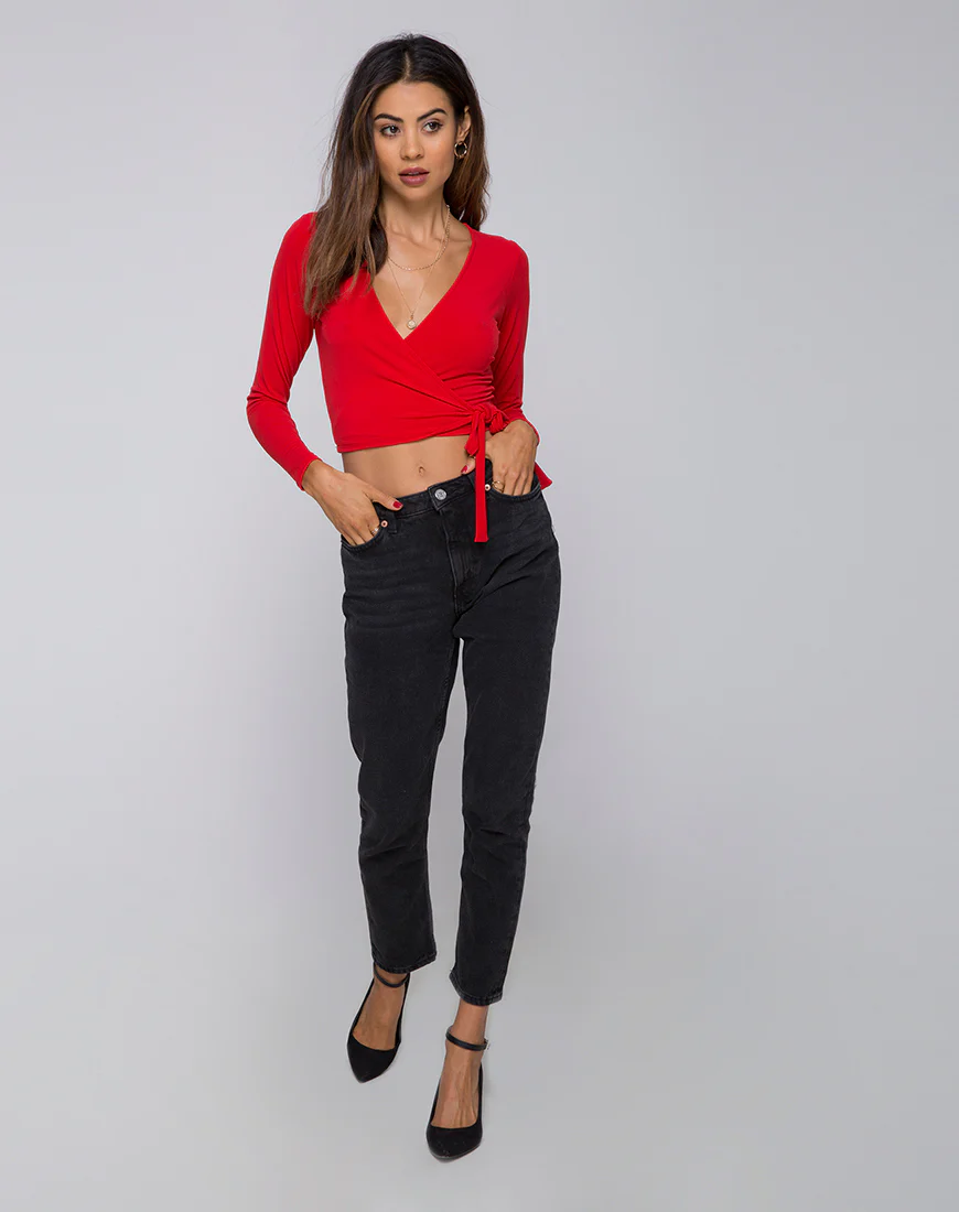 Marche Wrap Top in Red - Image 3
