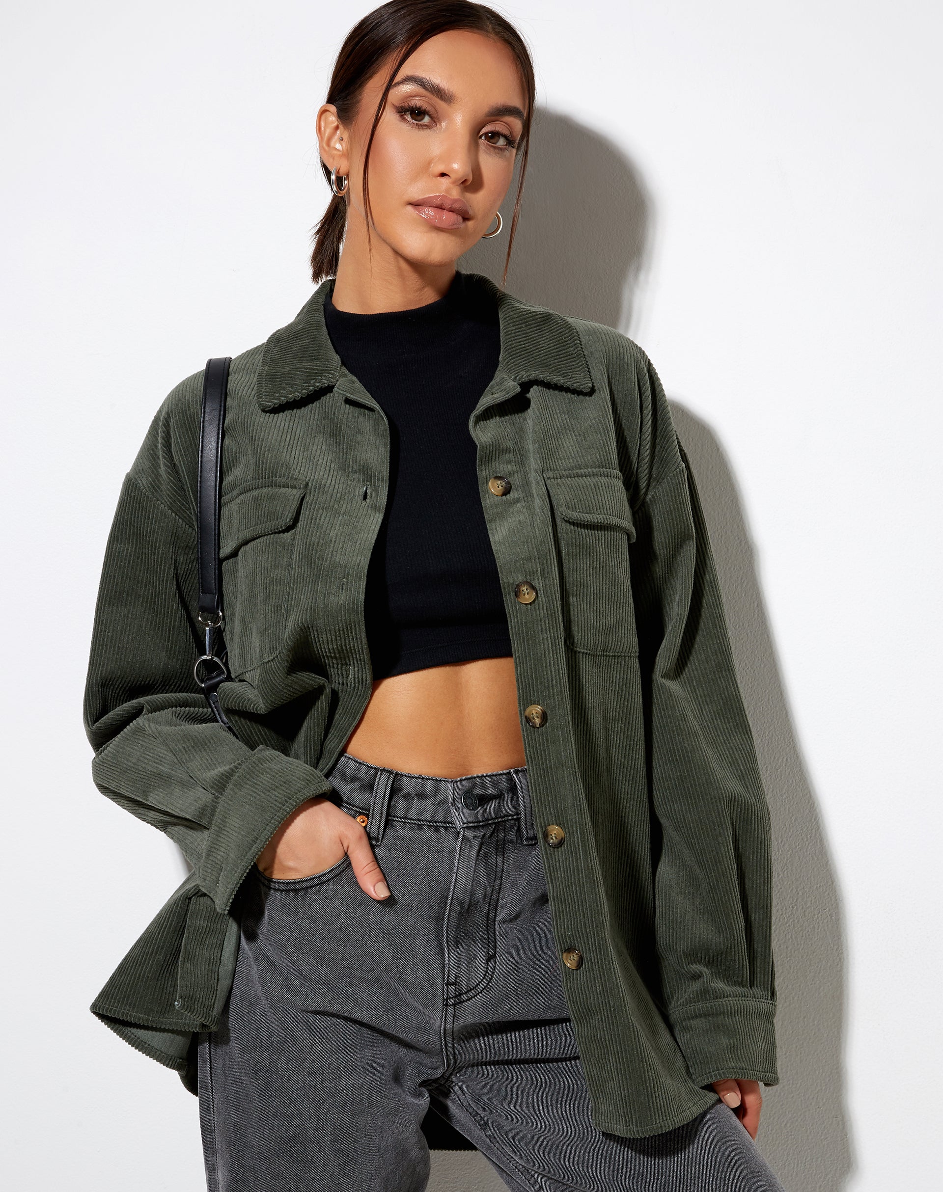 Marcy Shirt in Corduroy Khaki - Image 3