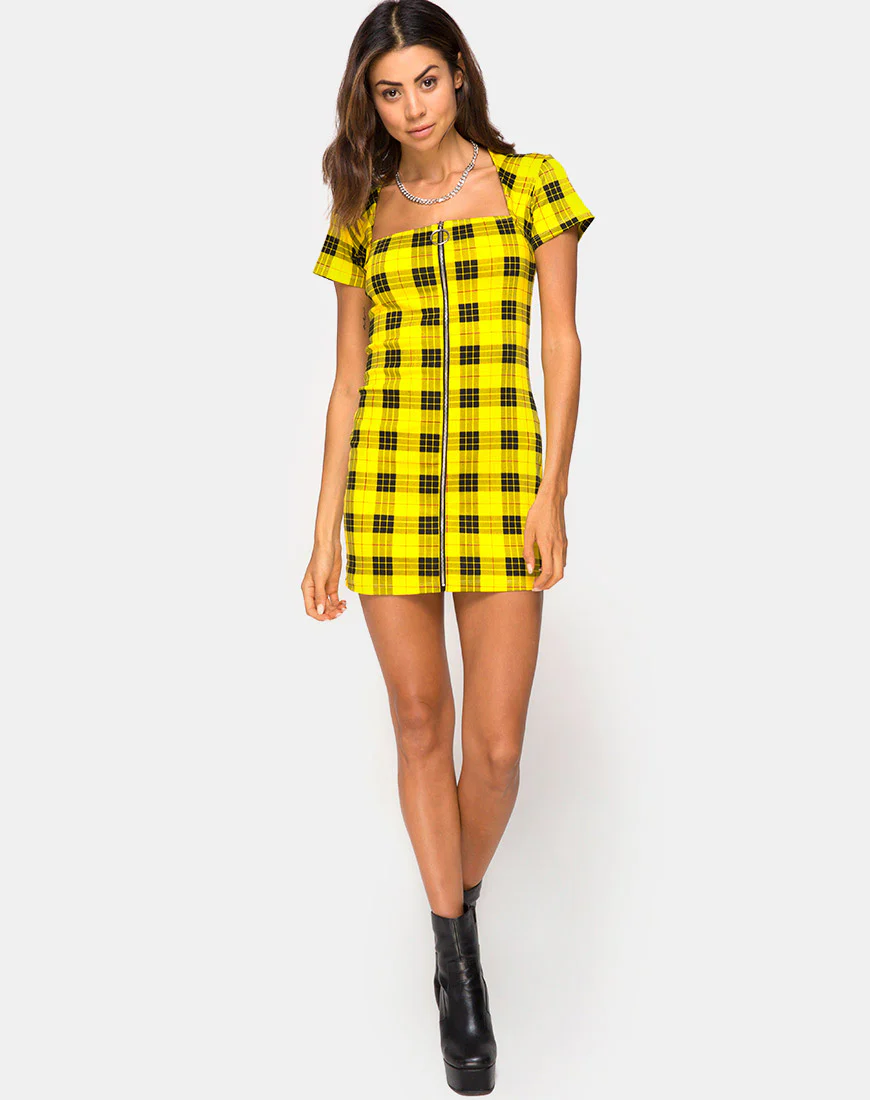 Maretha Dress in Winter Plaid Yellow - Image 3
