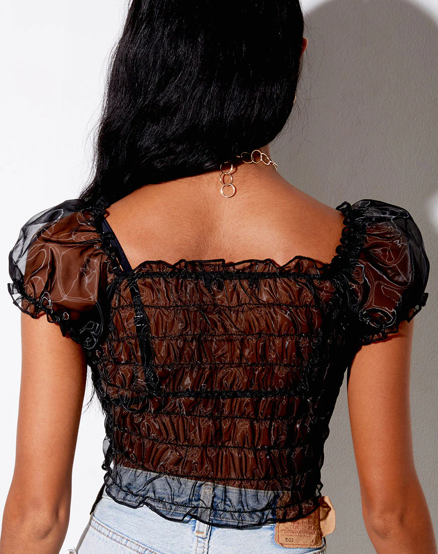 Marilla Crop Top in Black Organza - Image 2