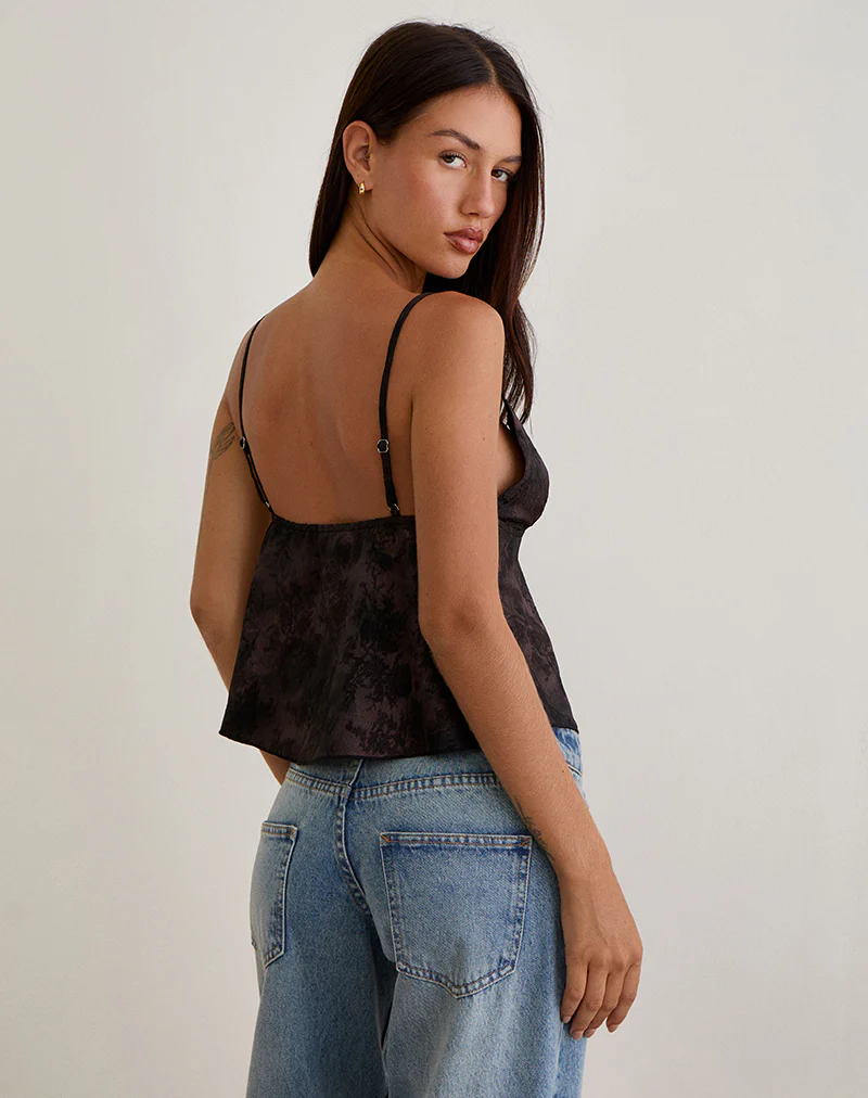 Marinda Top in Jacquard Dark Purple Floral - Image 5