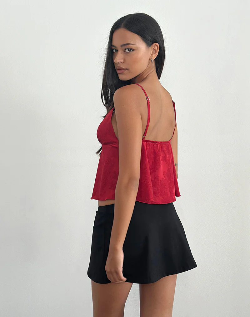 Marinda Top in Satin Jacquard Burgundy - Image 3