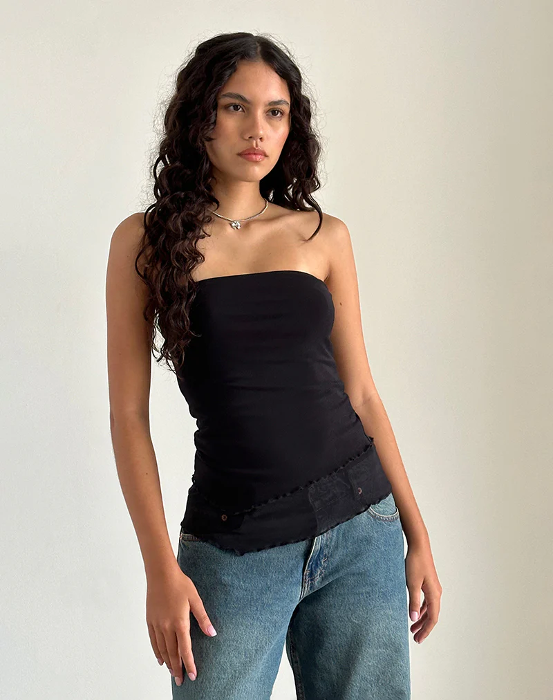 Marissa Longline Asymmetrical Tube Top in Black - Image 2
