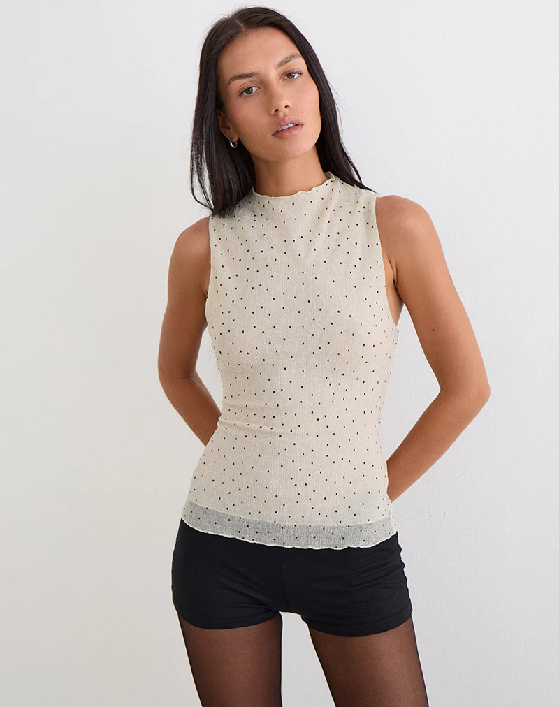 Marista Top in Cream Polka Mesh Plisse - Image 2