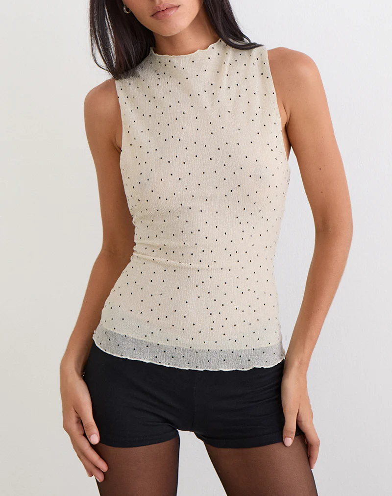 Marista Top in Cream Polka Mesh Plisse - Image 4