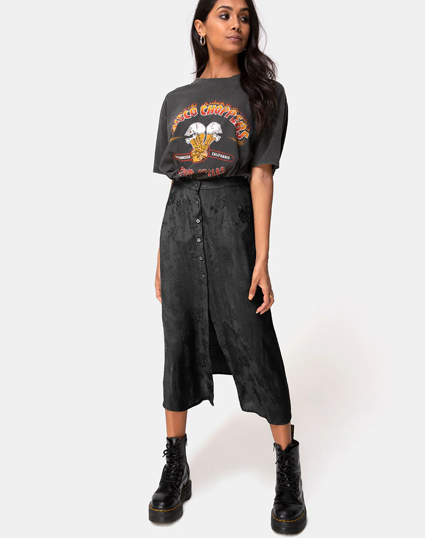 Marni Midi Skirt in Satin Rose Black - Image 3