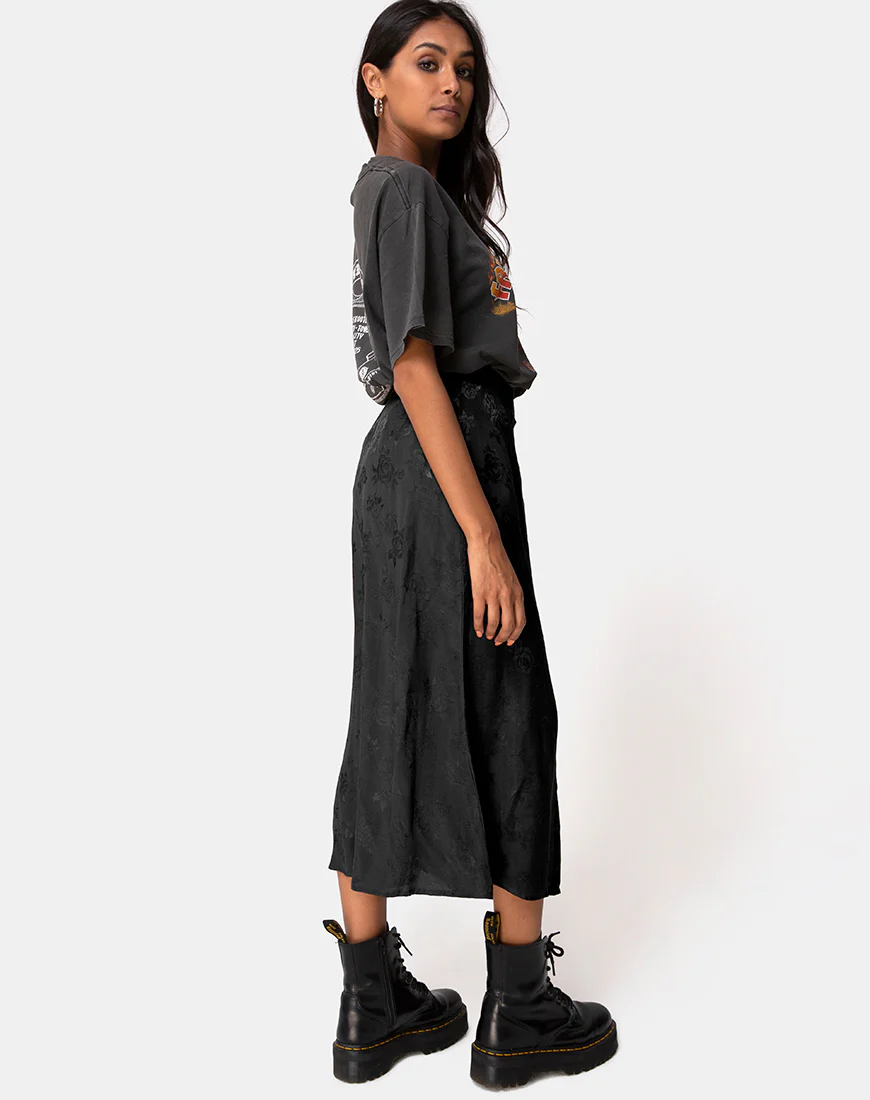 Marni Midi Skirt in Satin Rose Black - Image 4