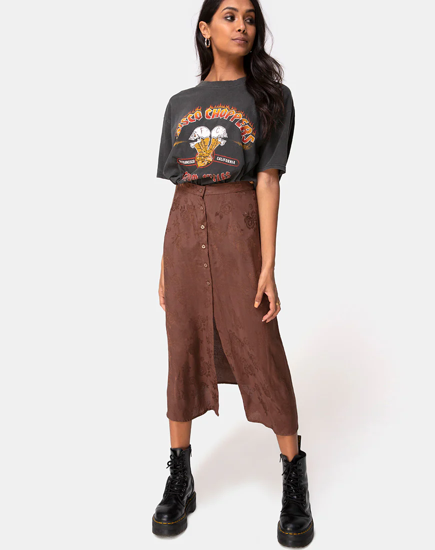 Marni Midi Skirt in Satin Rose Chocolate - Image 3