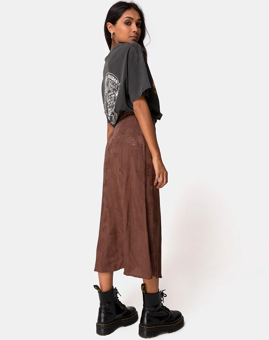 Marni Midi Skirt in Satin Rose Chocolate - Image 4
