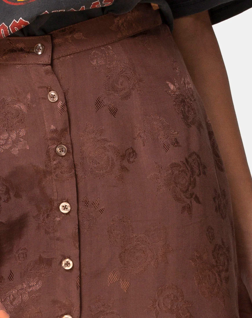 Marni Midi Skirt in Satin Rose Chocolate - Image 5
