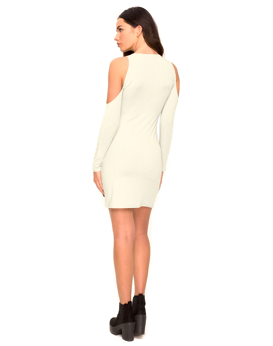 Marsha Cold Shoulder Dress in White Rib - Image 4
