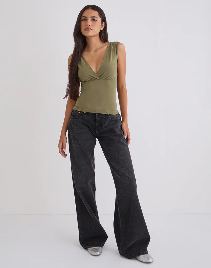 Marti V-Neck Top in Jersey Khaki - Image 4