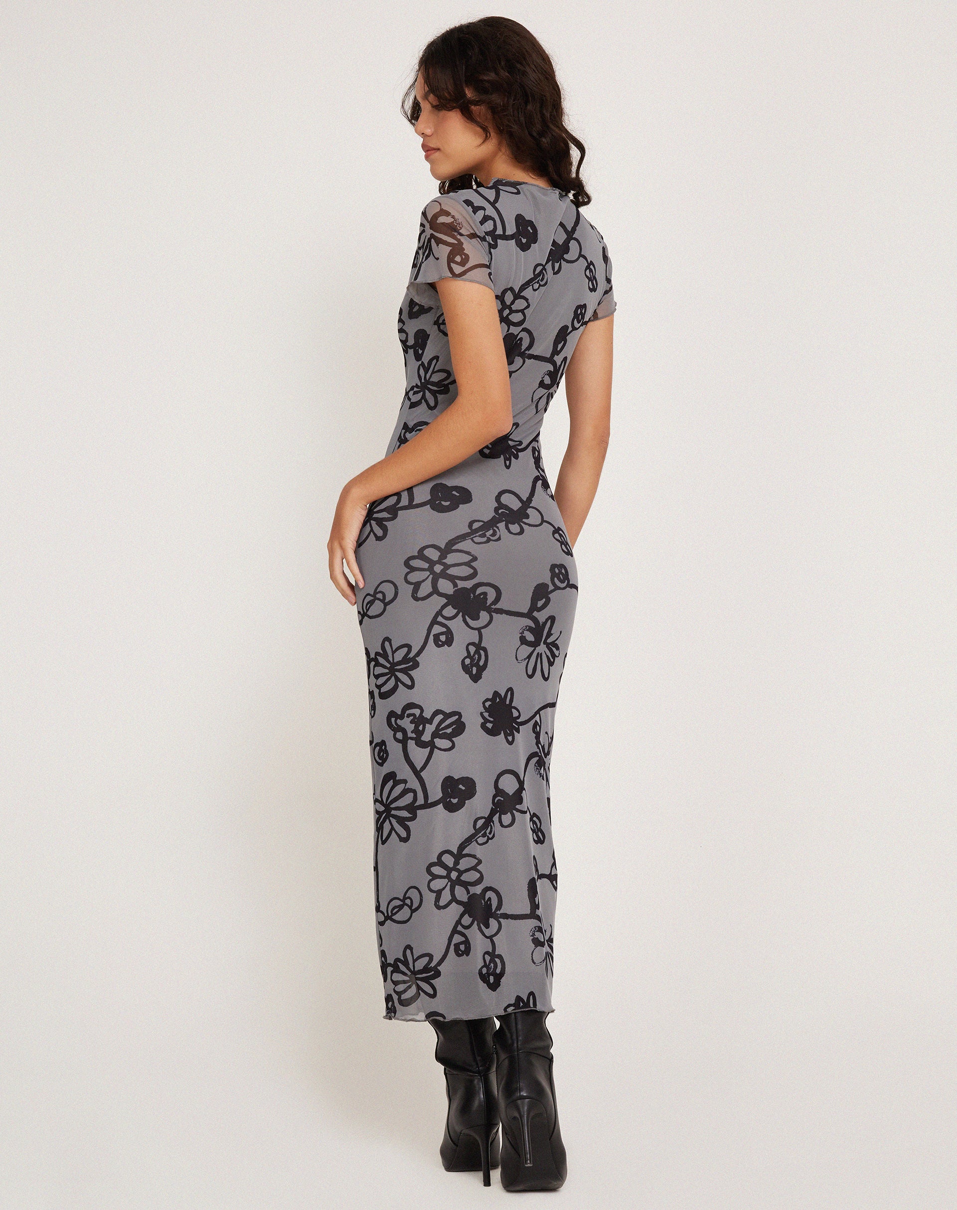 Maruza Midi Dress in Mesh Doodle Flower Grey - Image 2
