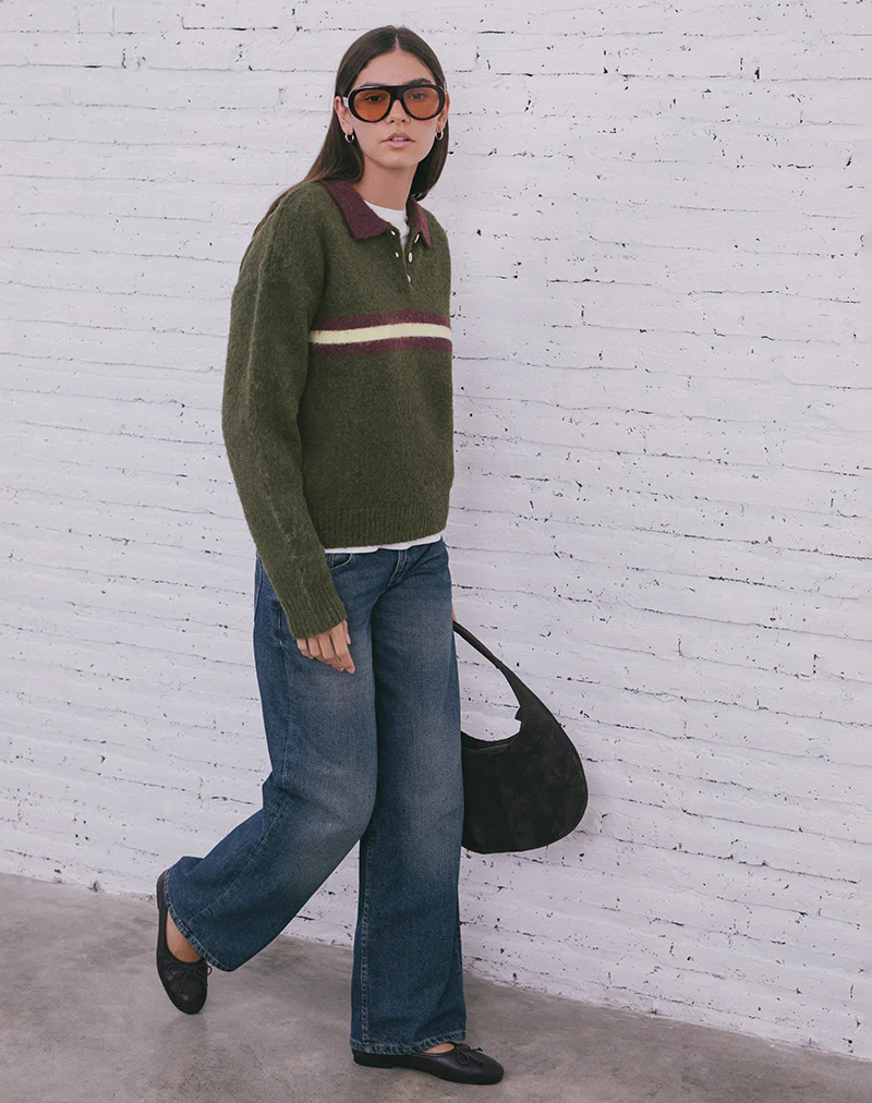 Marvina Jumper in Knit Green with Yellow Stripe - Image 2