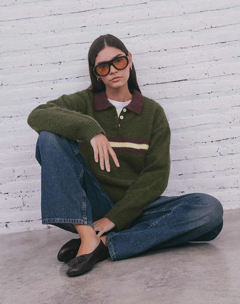 Marvina Jumper in Knit Green with Yellow Stripe - Image 6