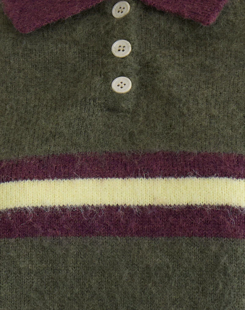 Marvina Jumper in Knit Green with Yellow Stripe - Image 7