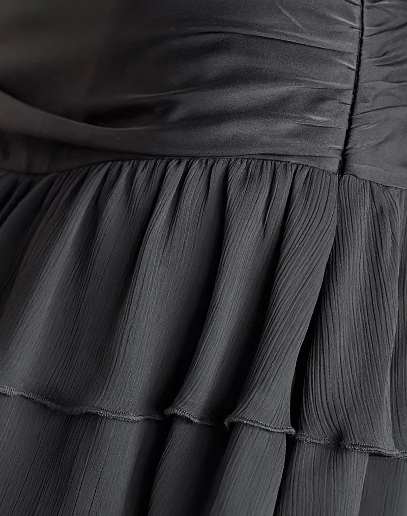 Masama Frill Mini Skirt in Black Satin and Chiffon - Image 6