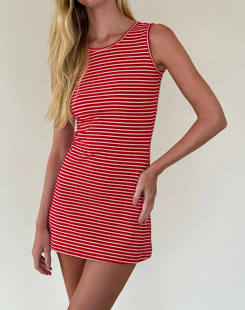 Masha Mini Dress in Red and White Stripe Jersey - Image 4