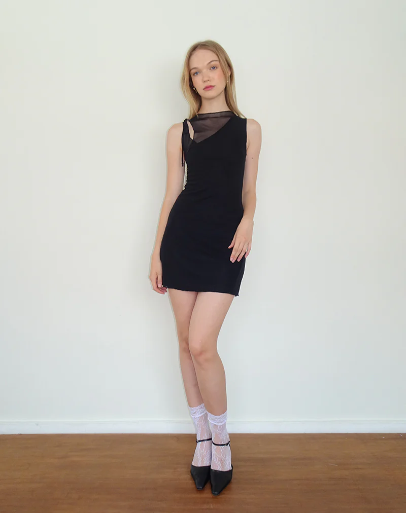 Masita Asymmetric Mini Dress in Black - Image 3