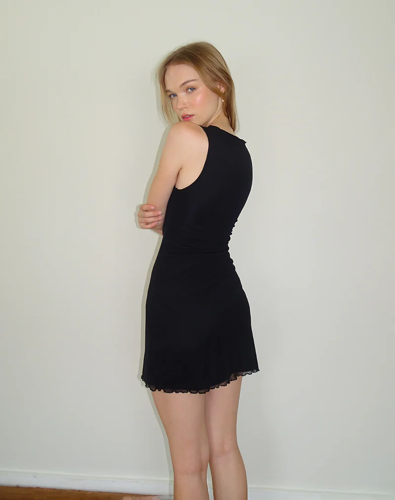 Masita Asymmetric Mini Dress in Black - Image 4