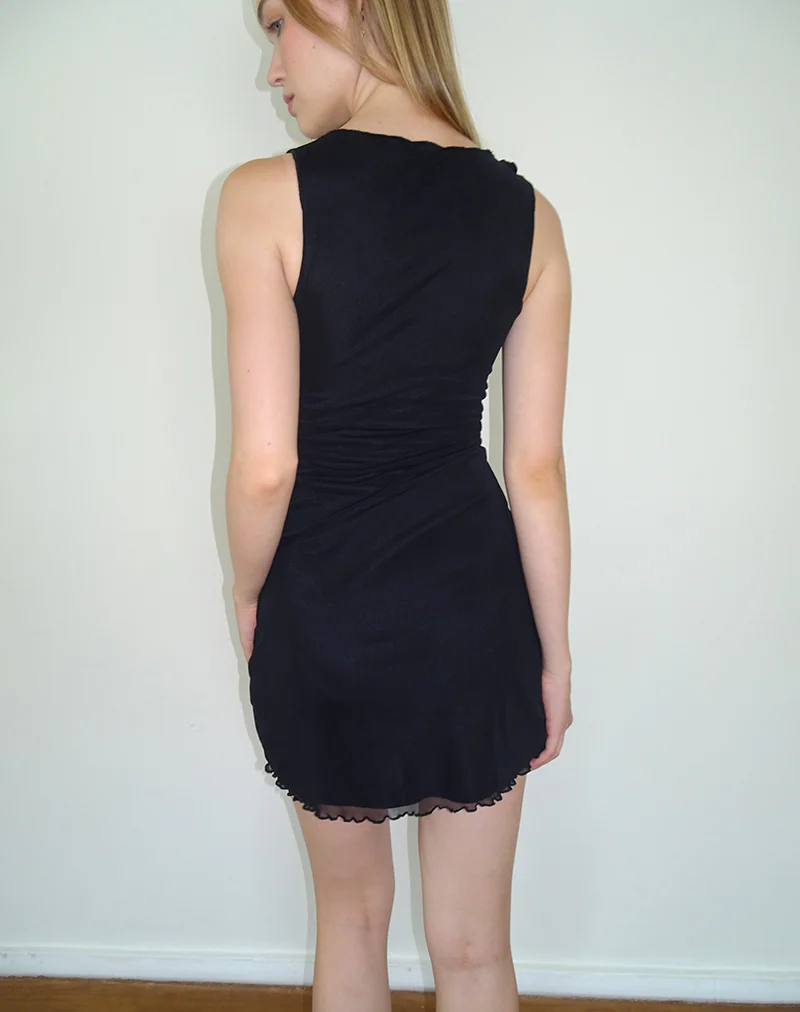 Masita Asymmetric Mini Dress in Black - Image 5