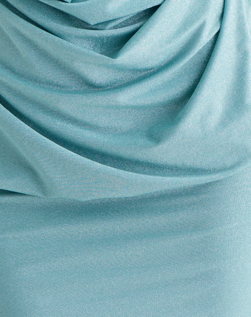 Matana Cowl Neck Mini Dress in Shimmer Lurex Light Blue - Image 6