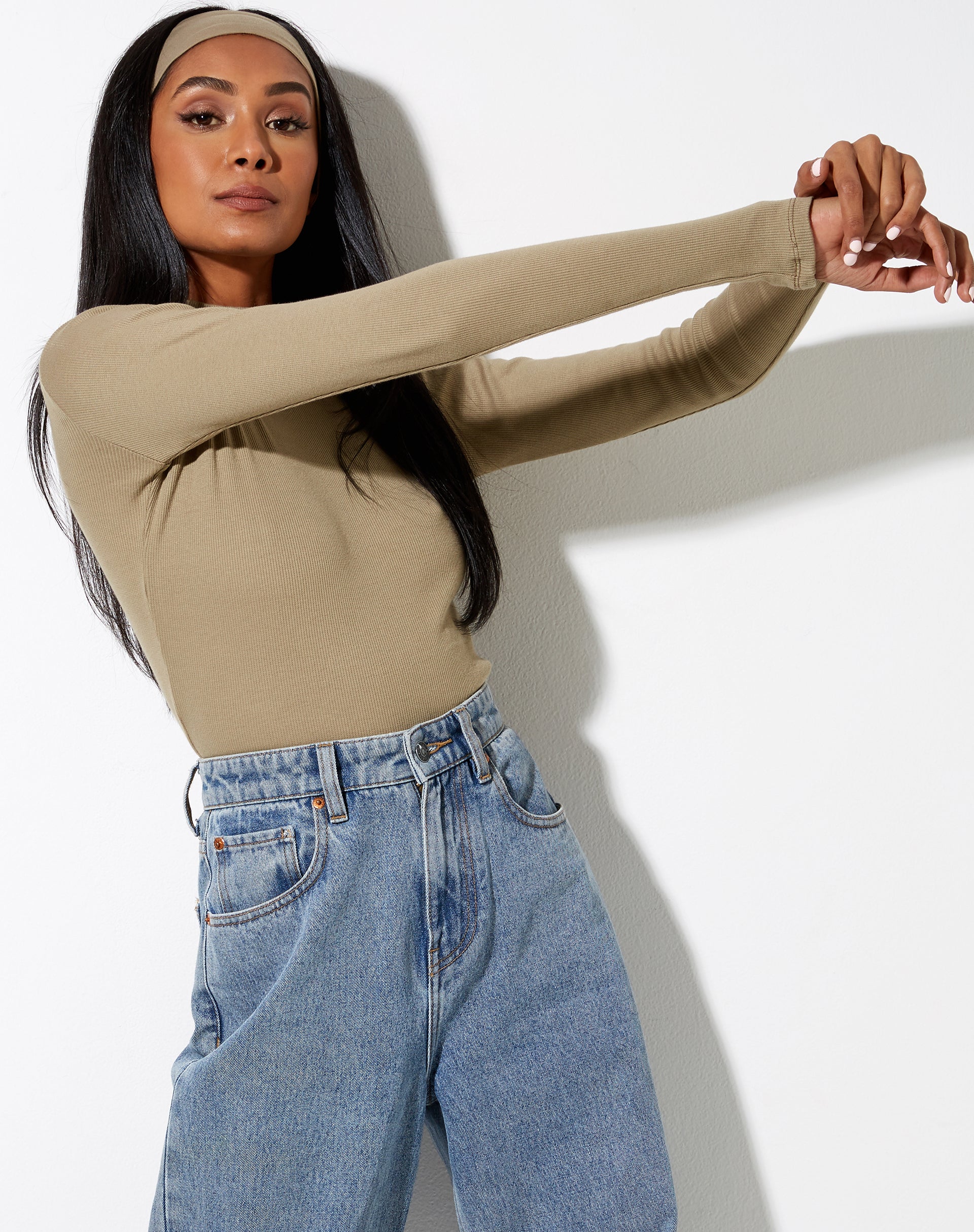 Matri Long Sleeve Top in Rib Eucalyptus - Image 3