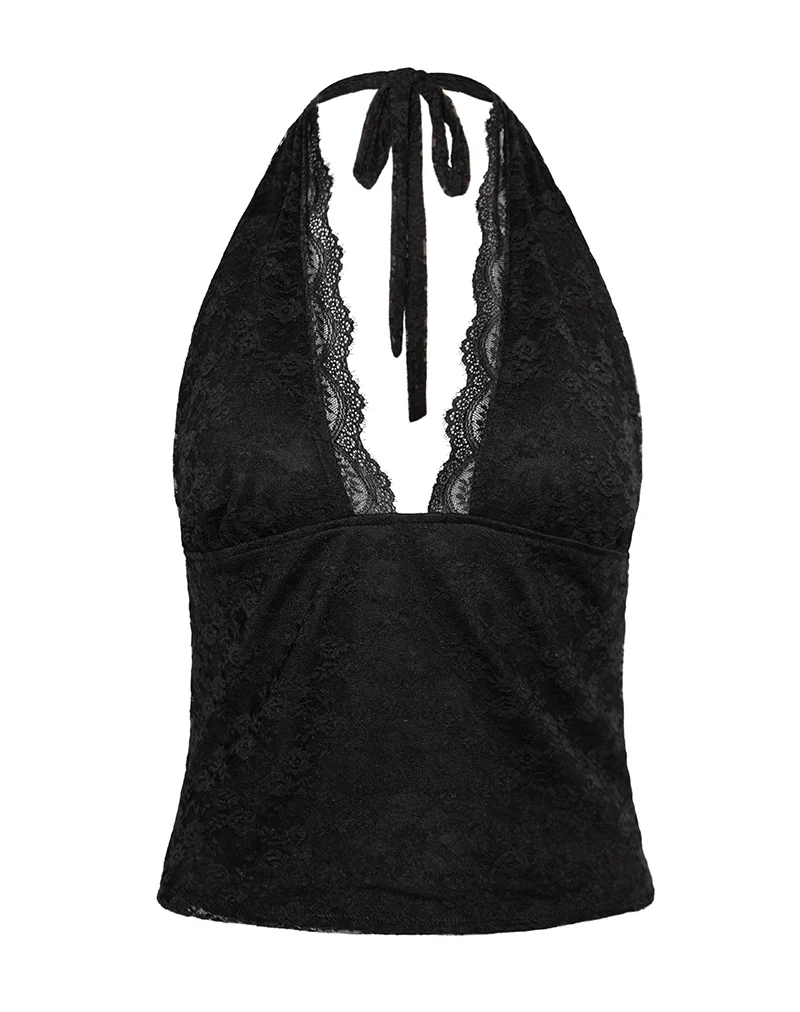 Matua Halterneck Top in Clover Lace Black - Image 5