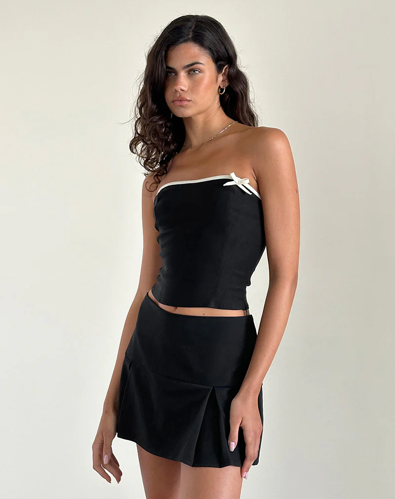 Matuha Bandeau Top in Black with Ivory Bow - Image 2