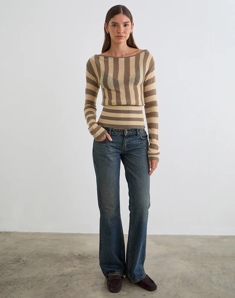 Maude Top in Stripe Taupe and Neutral - Image 2